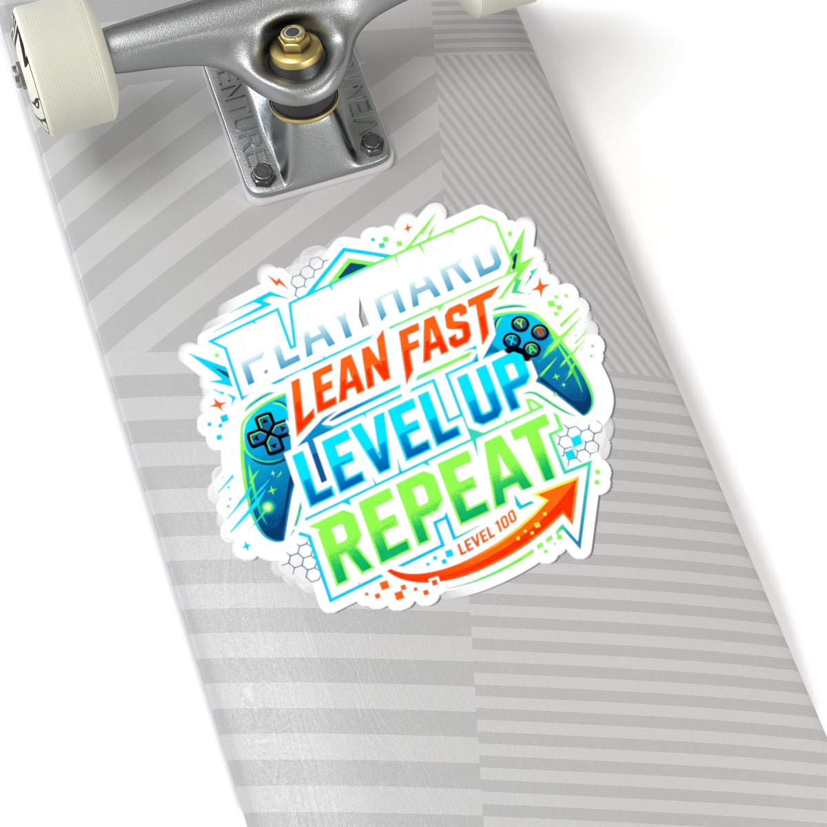 Gaming Sticker — "Play Hard, Lean Fast, Level Up, Repeat" Kiss-Cut Decal