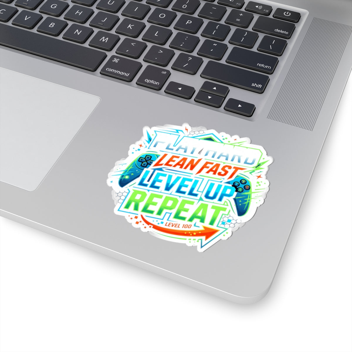 Gaming Sticker — "Play Hard, Lean Fast, Level Up, Repeat" Kiss-Cut Decal