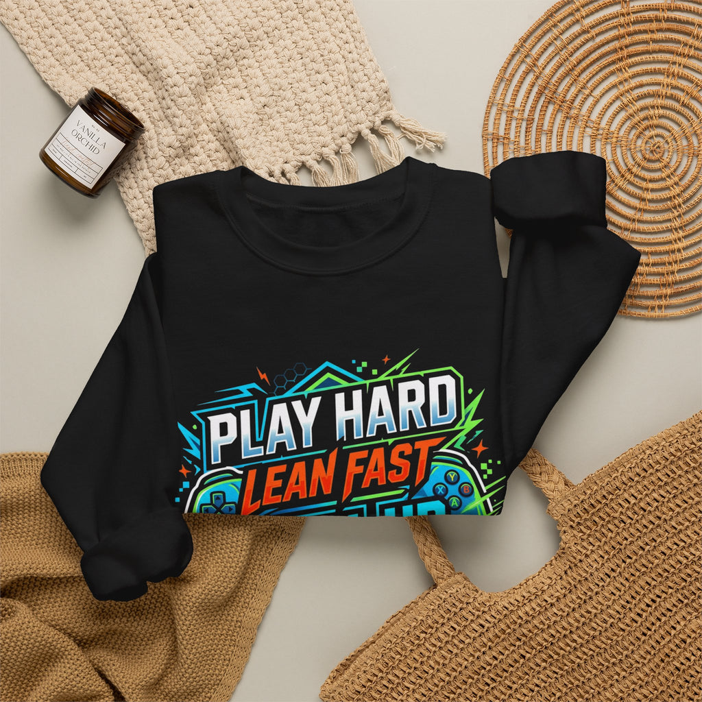 Crewneck Sweatshirt — "Lean Fast Level Up Repeat" Gamer Motivation Design