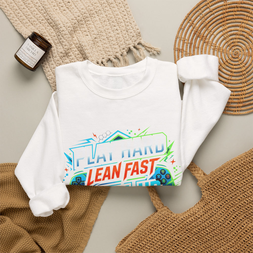 Crewneck Sweatshirt - Play Hard Lean Fast Level Up Repeat Gamer Graphic