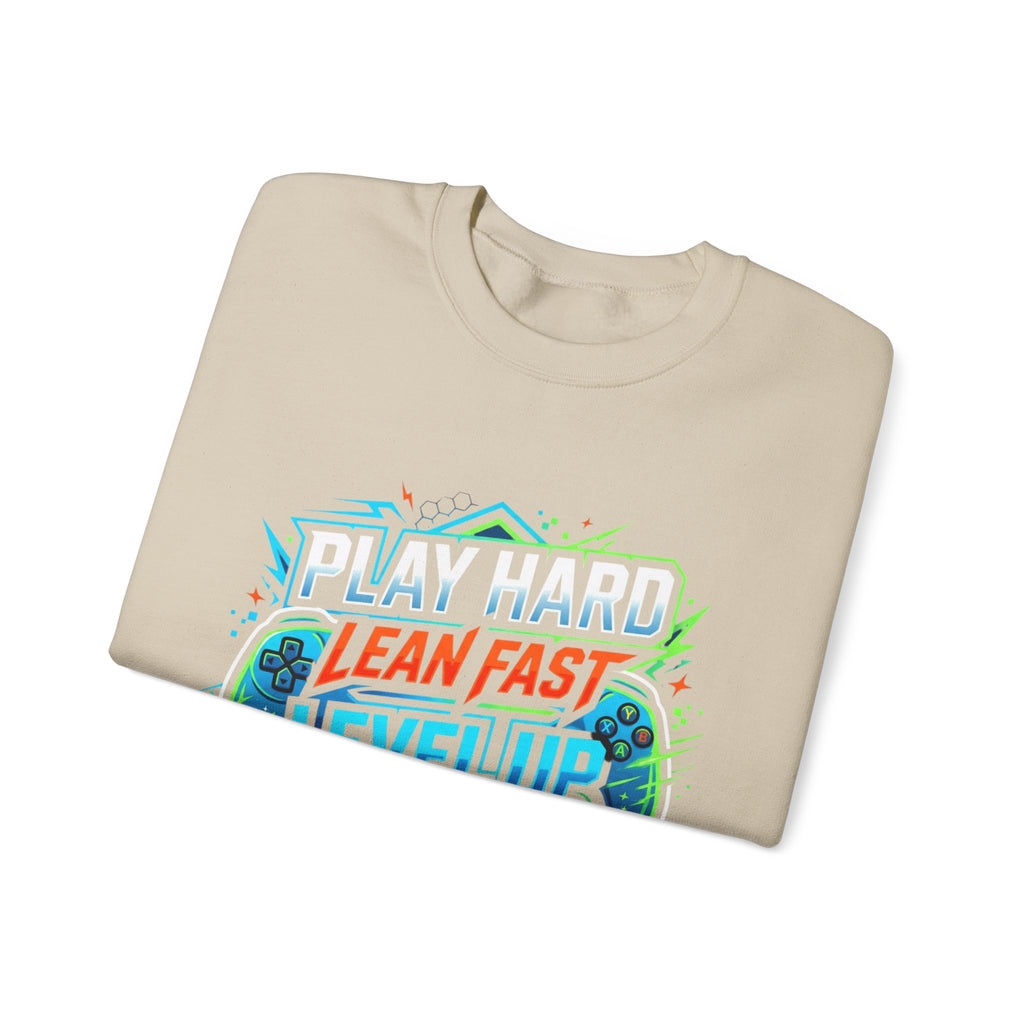 Crewneck Sweatshirt - Play Hard Lean Fast Level Up Repeat Gamer Graphic