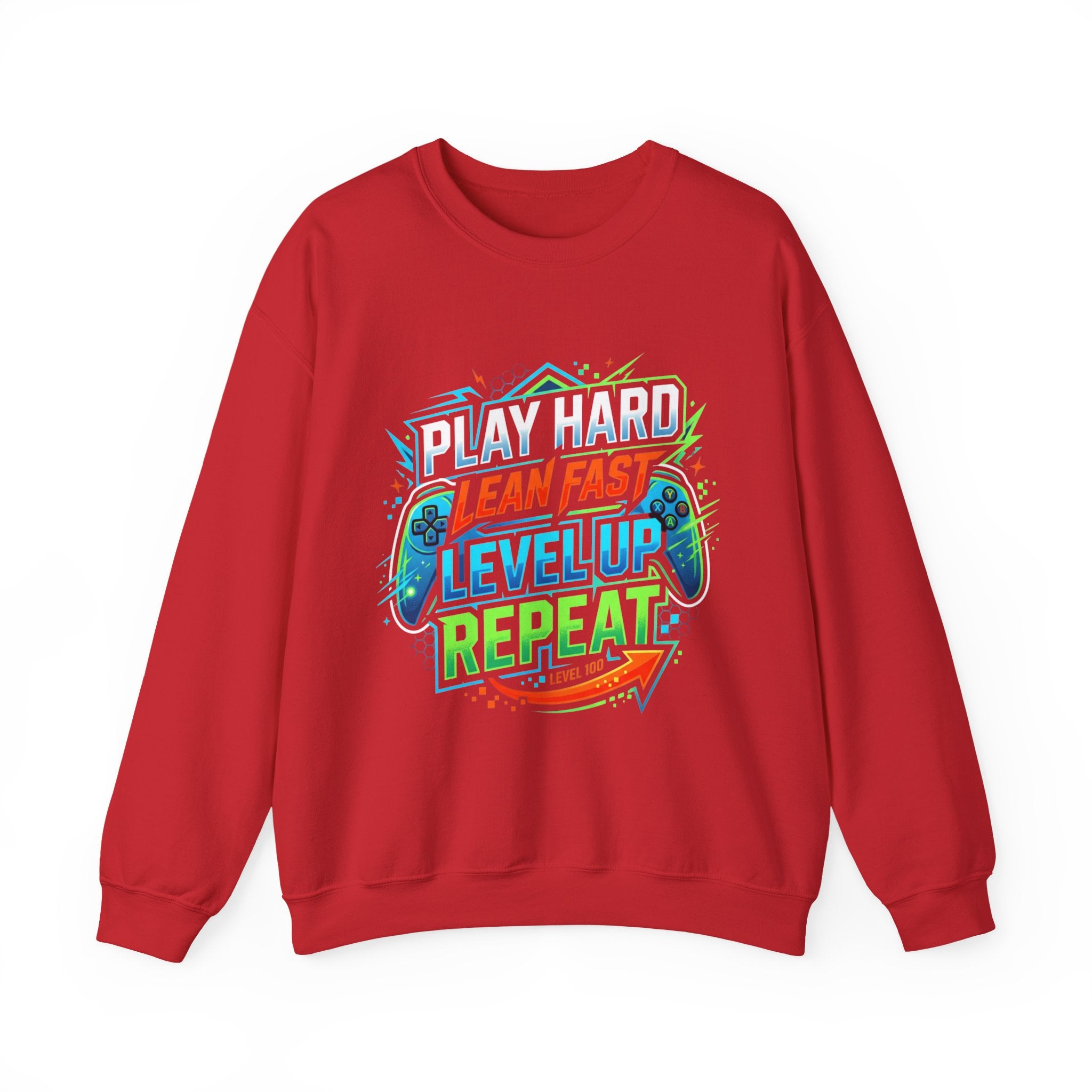 Crewneck Sweatshirt — "Lean Fast Level Up Repeat" Gamer Motivation Design