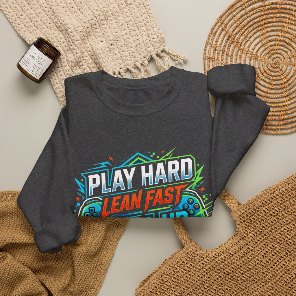 Crewneck Sweatshirt — "Lean Fast Level Up Repeat" Gamer Motivation Design