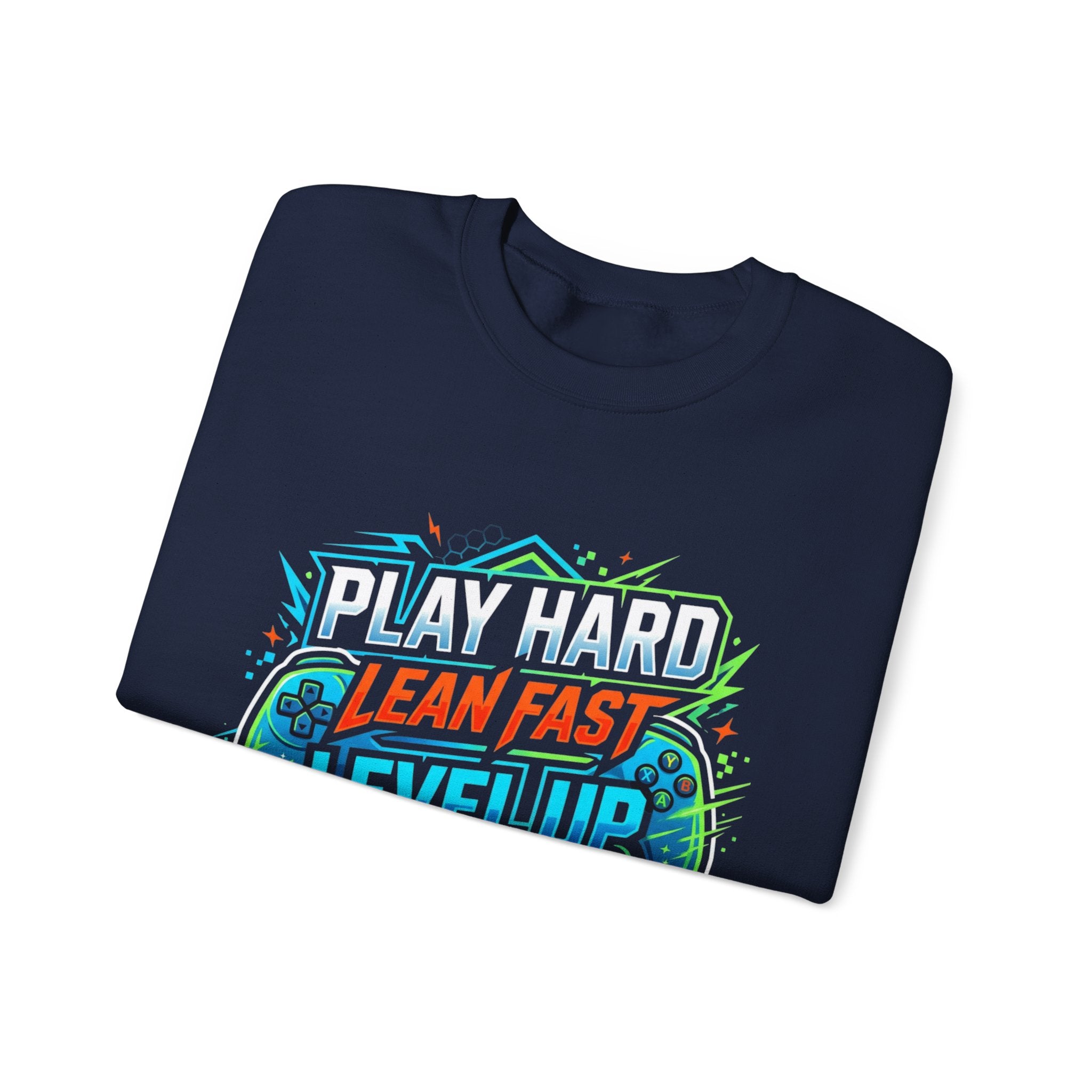 Crewneck Sweatshirt - Play Hard Lean Fast Level Up Repeat Gamer Graphic