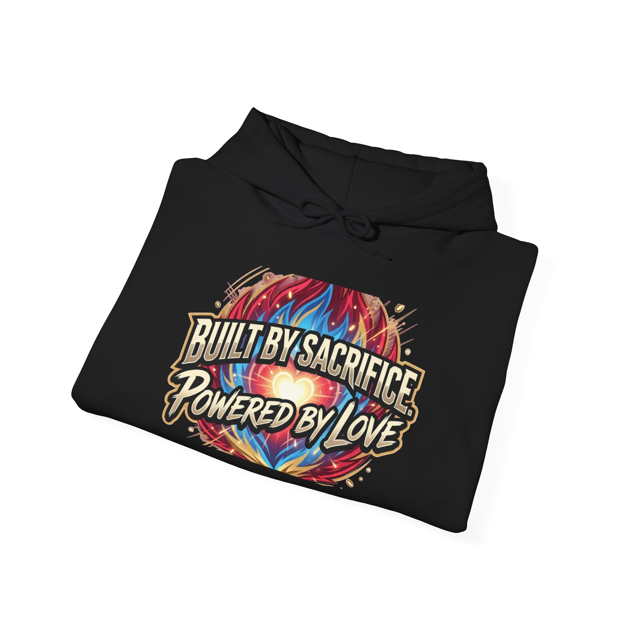 Hoodie — "Built by Sacrifice, Powered by Love" Colorful Inspirational Pullover