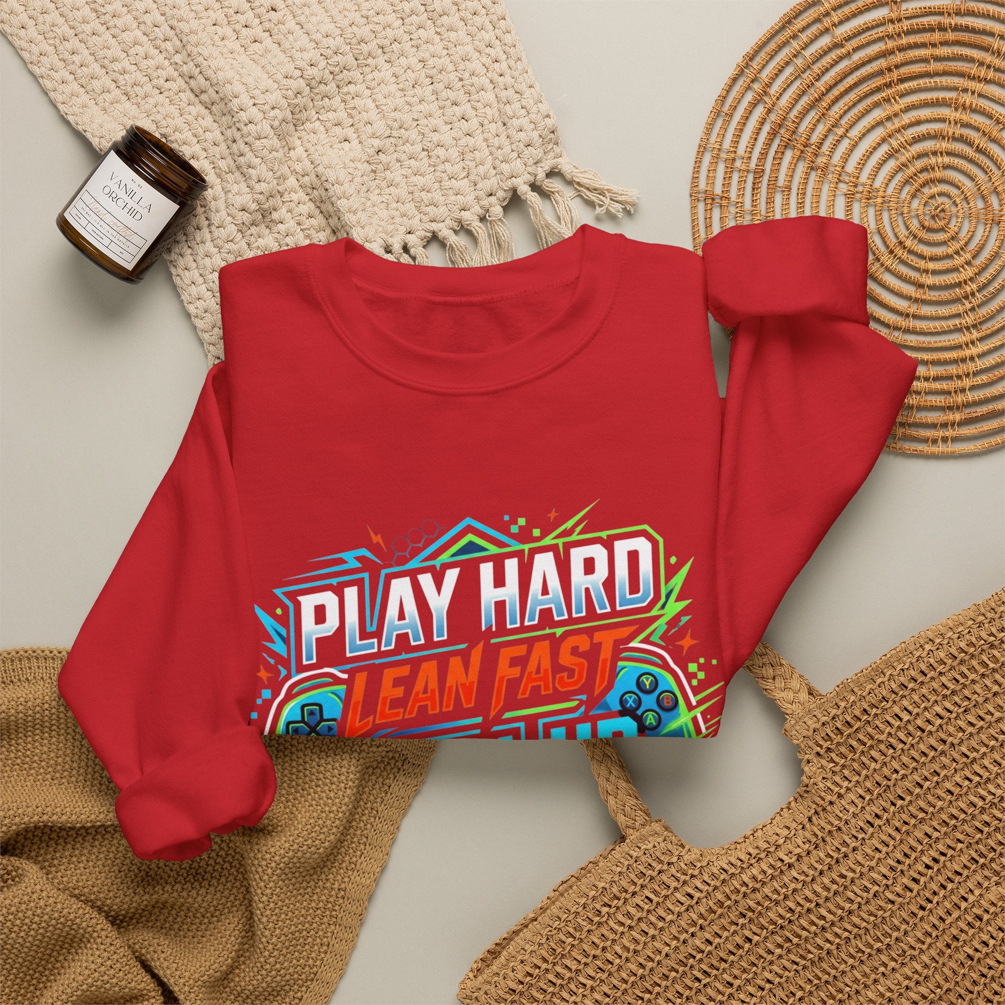 Crewneck Sweatshirt — "Lean Fast Level Up Repeat" Gamer Motivation Design
