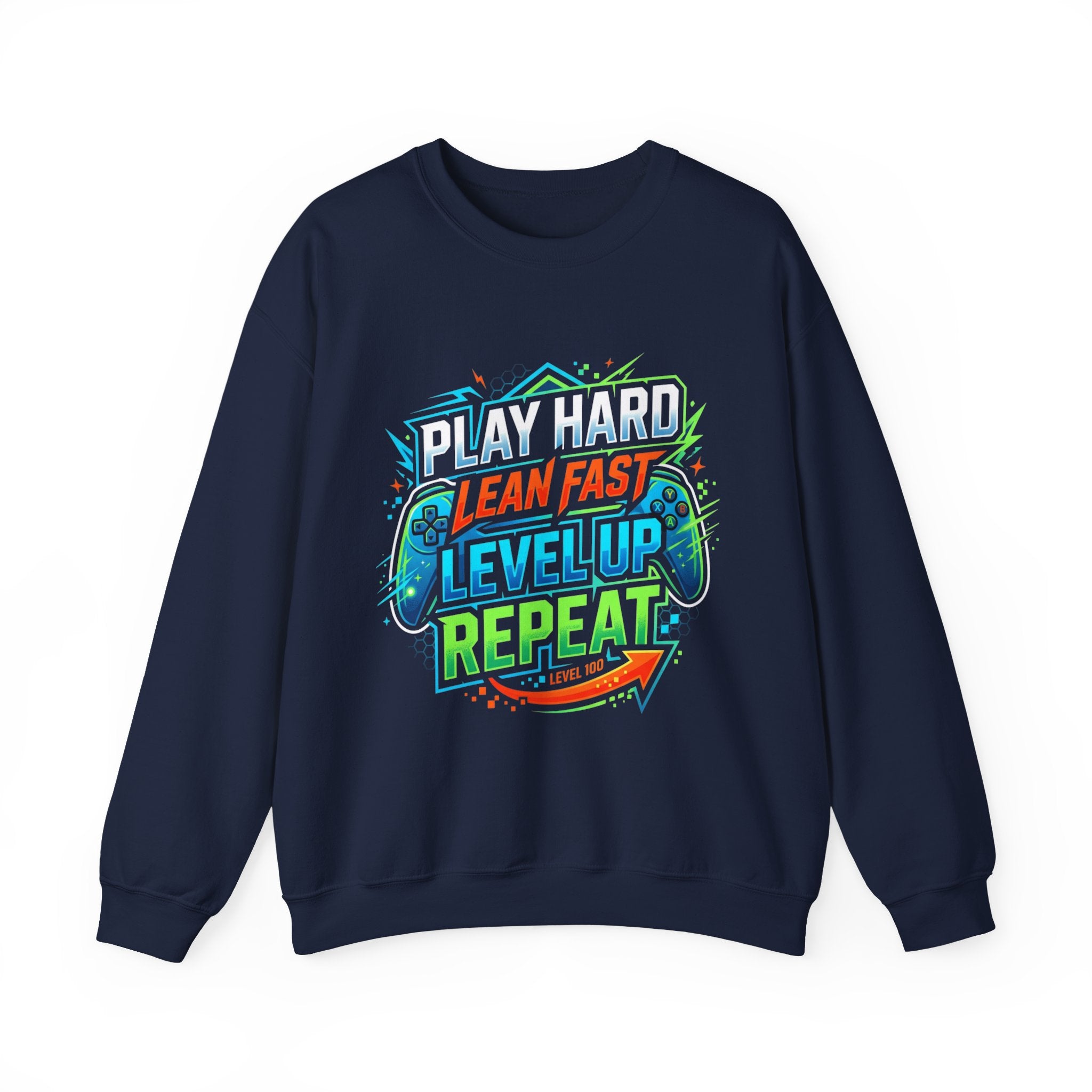 Crewneck Sweatshirt — "Lean Fast Level Up Repeat" Gamer Motivation Design