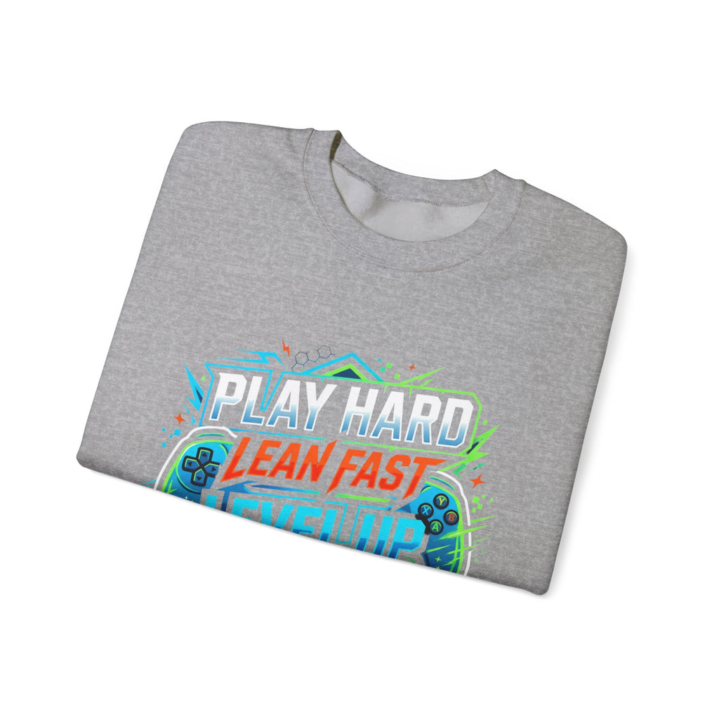 Crewneck Sweatshirt - Play Hard Lean Fast Level Up Repeat Gamer Graphic