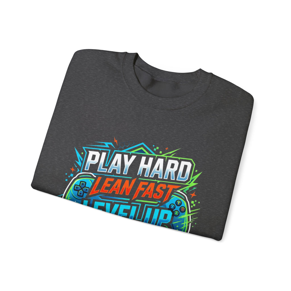 Crewneck Sweatshirt — "Lean Fast Level Up Repeat" Gamer Motivation Design