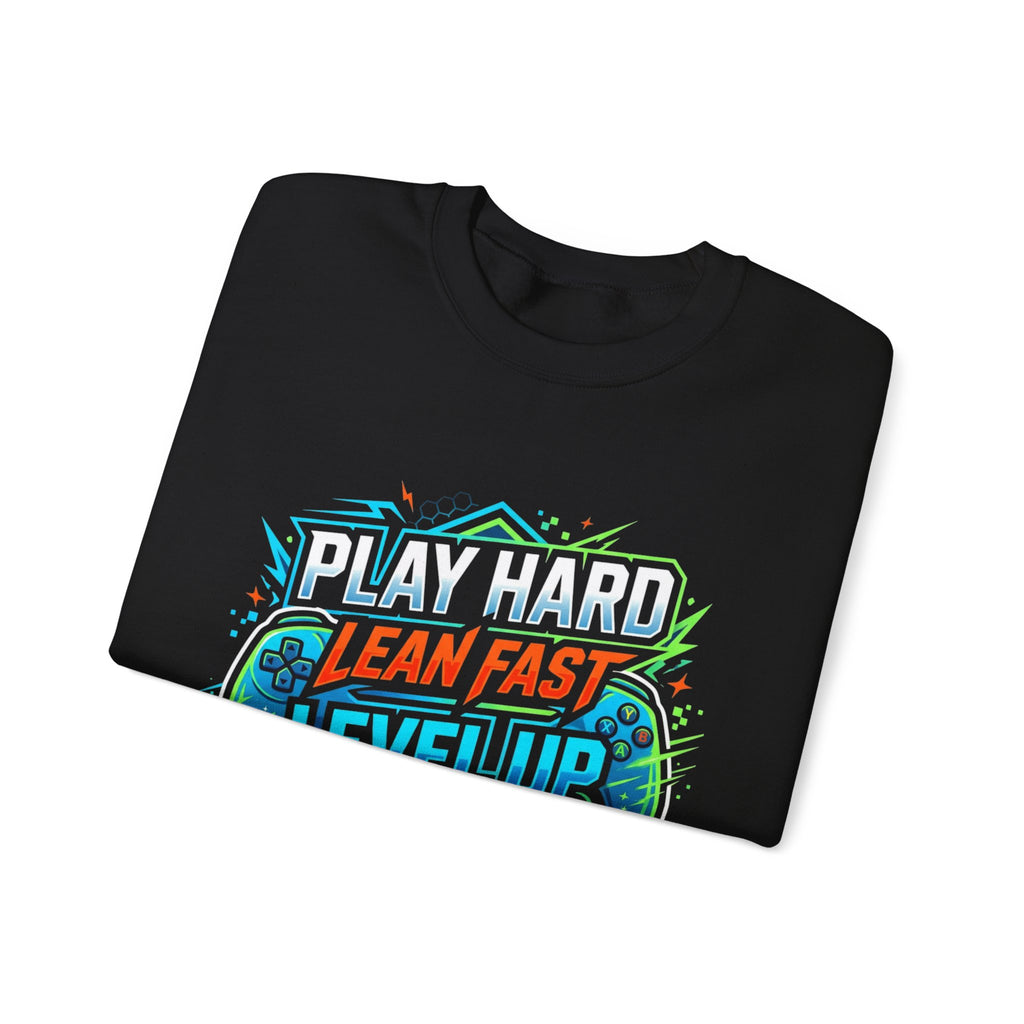 Crewneck Sweatshirt - Play Hard Lean Fast Level Up Repeat Gamer Graphic