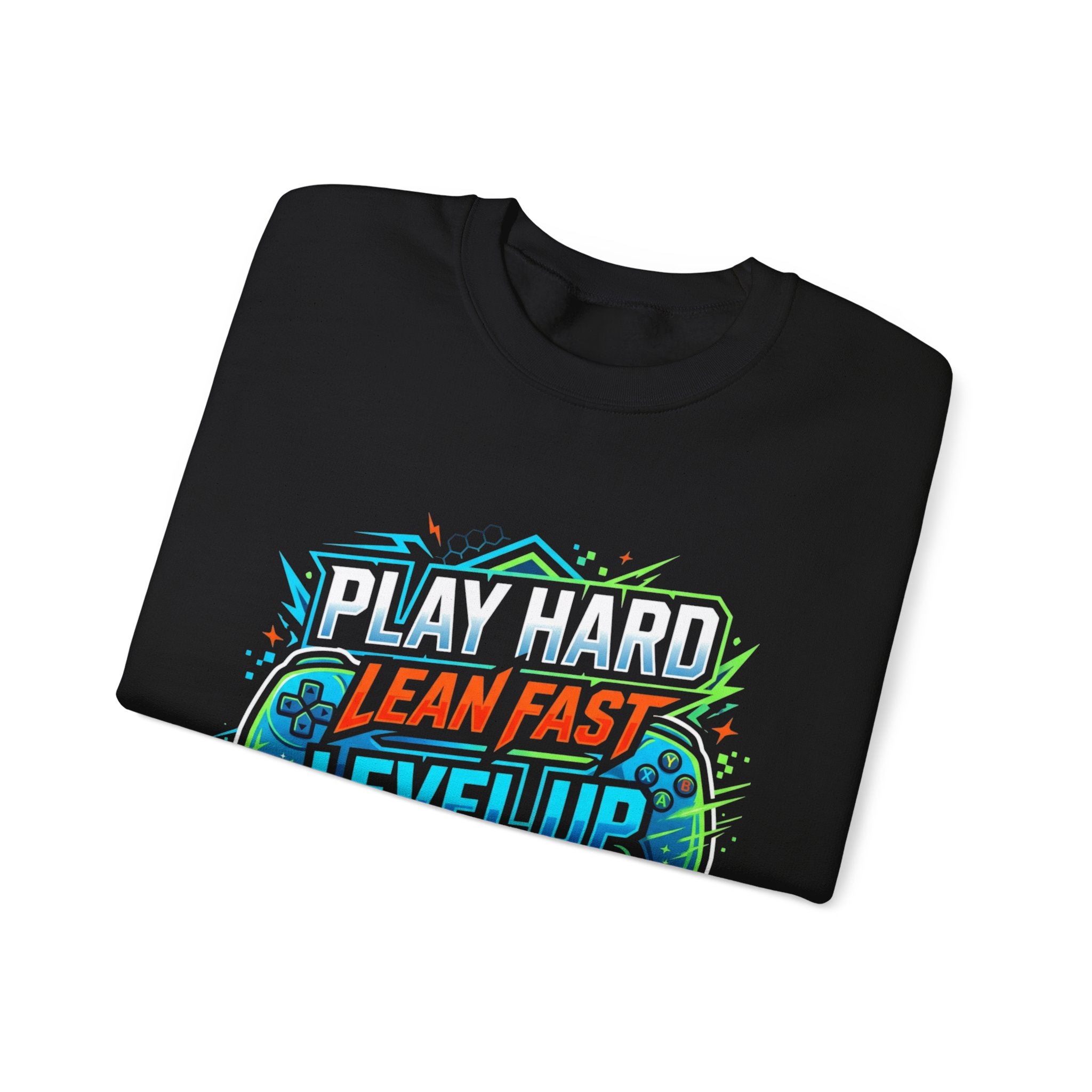 Crewneck Sweatshirt - Play Hard Lean Fast Level Up Repeat Gamer Graphic