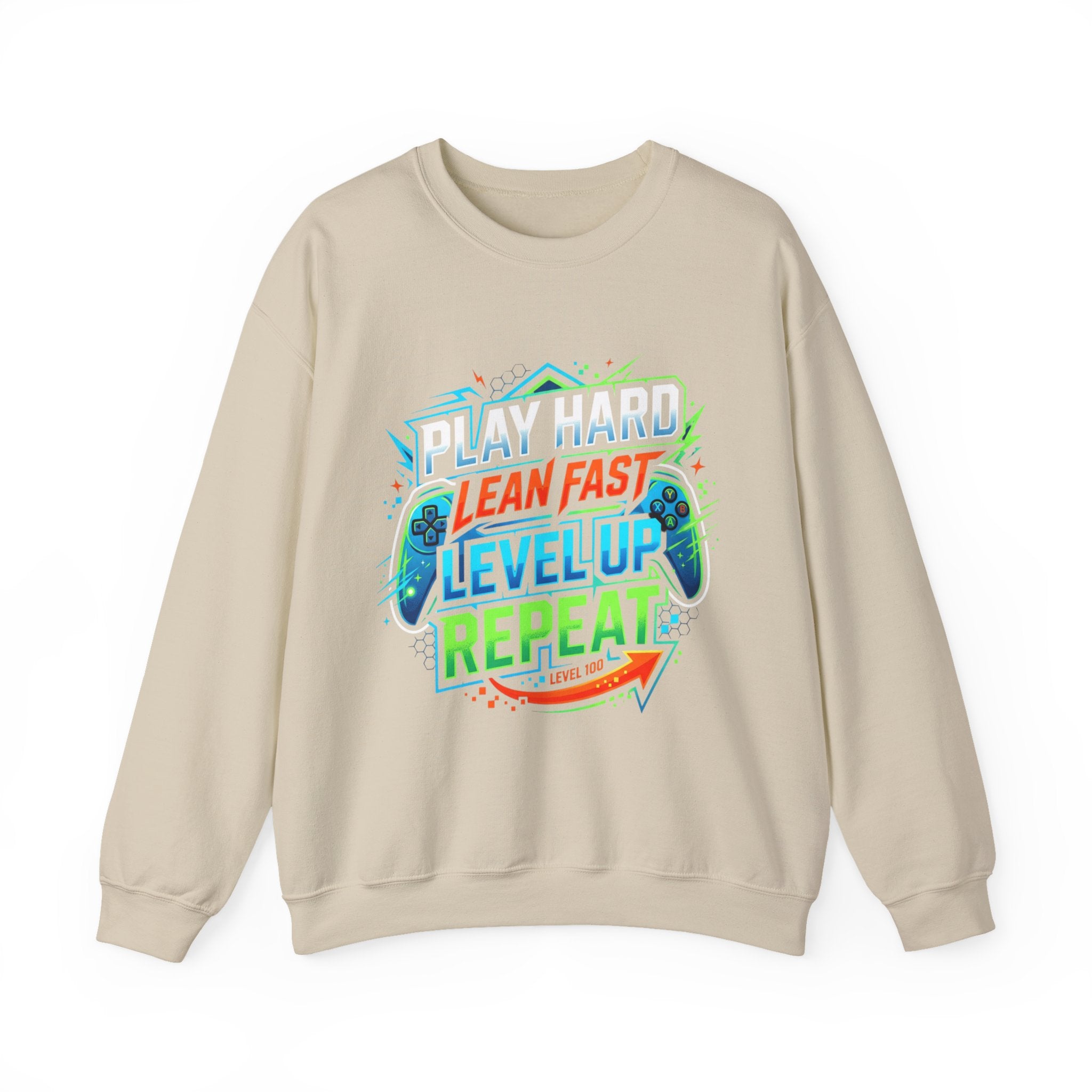 Crewneck Sweatshirt - Play Hard Lean Fast Level Up Repeat Gamer Graphic