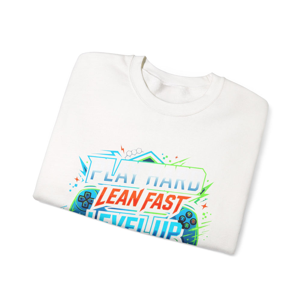 Crewneck Sweatshirt - Play Hard Lean Fast Level Up Repeat Gamer Graphic