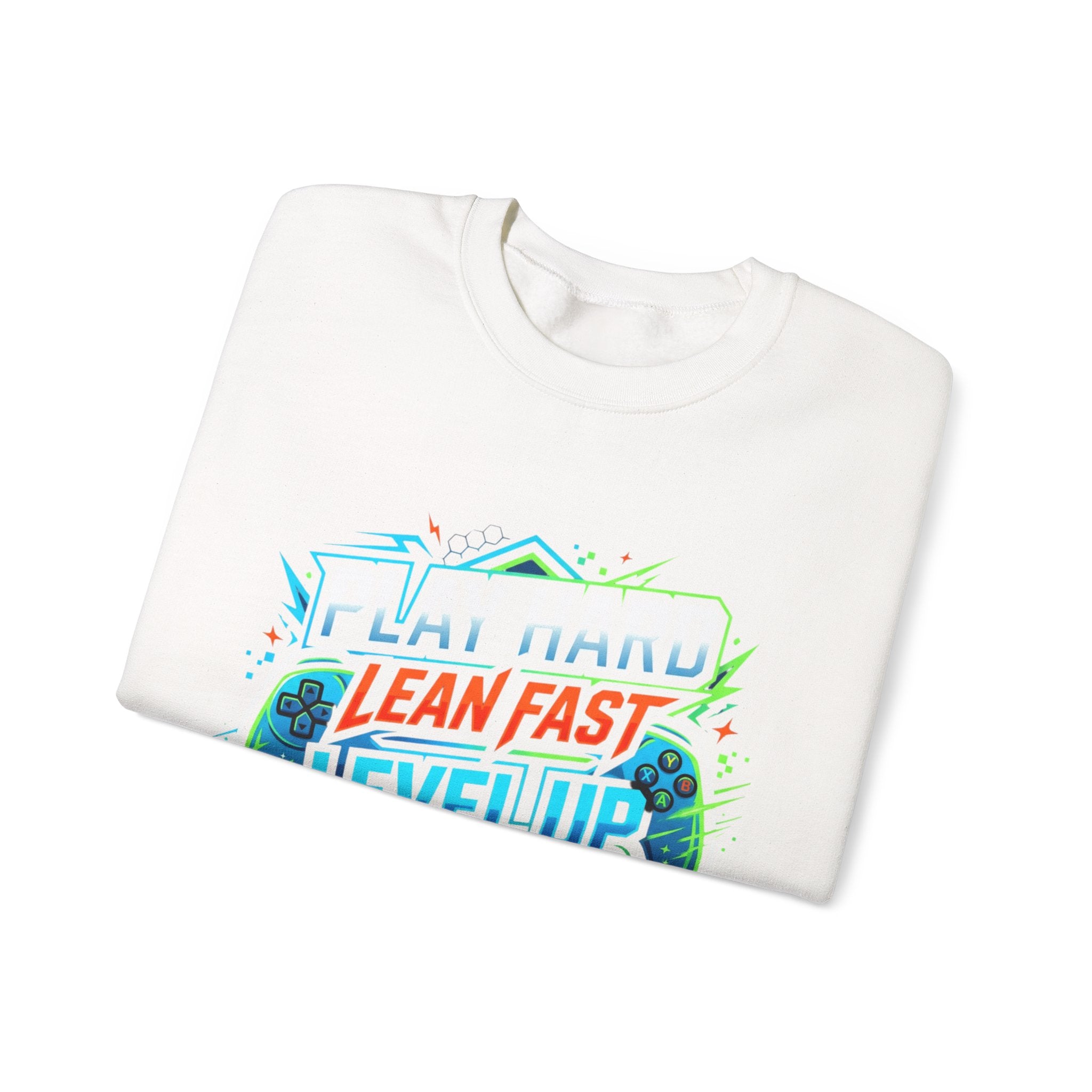 Crewneck Sweatshirt - Play Hard Lean Fast Level Up Repeat Gamer Graphic