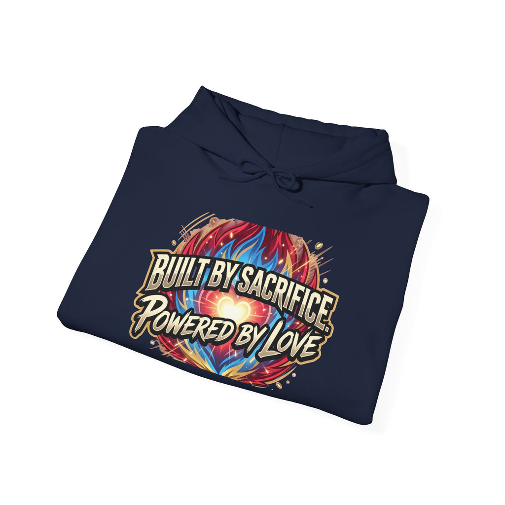 Hoodie — "Built by Sacrifice, Powered by Love" Colorful Inspirational Pullover