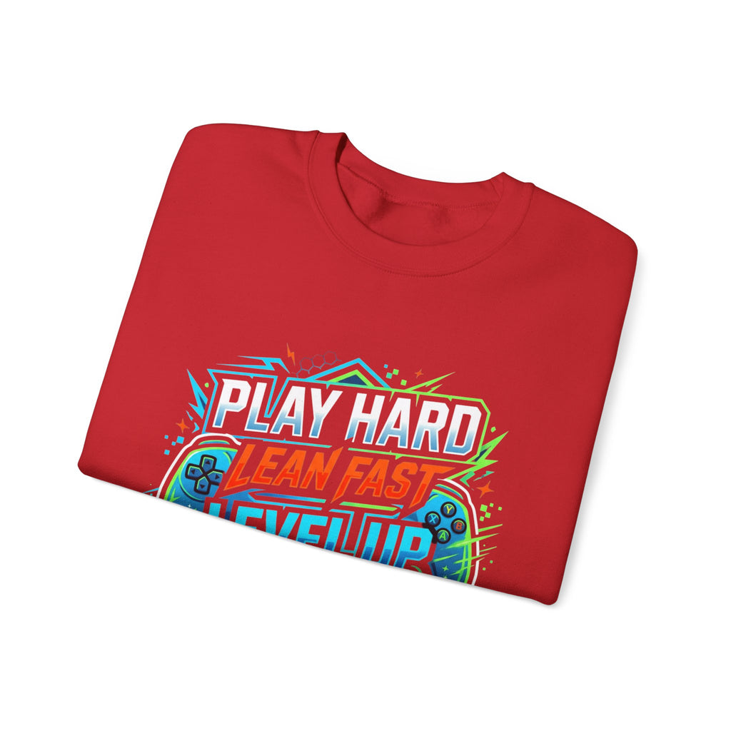 Crewneck Sweatshirt — "Lean Fast Level Up Repeat" Gamer Motivation Design