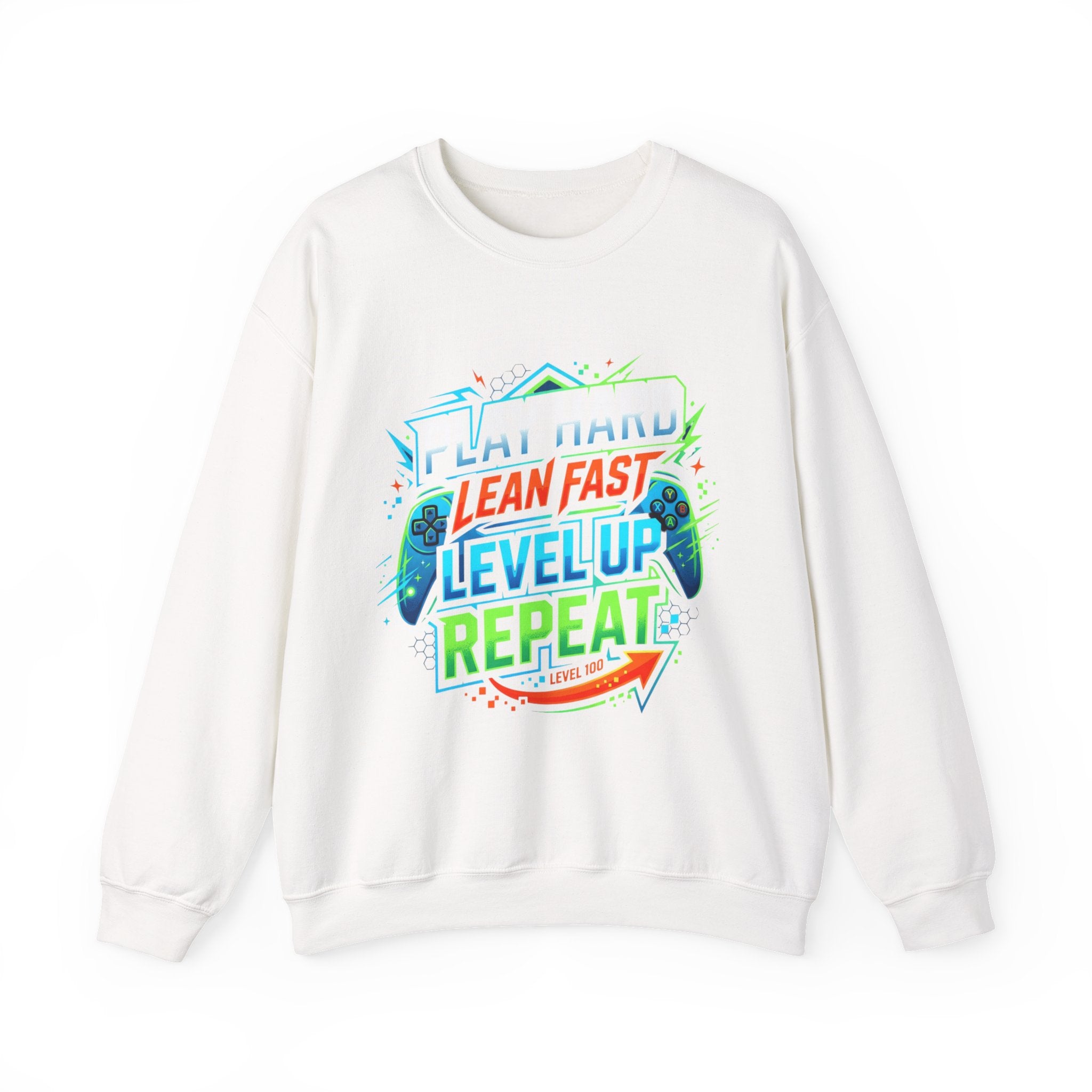 Crewneck Sweatshirt - Play Hard Lean Fast Level Up Repeat Gamer Graphic