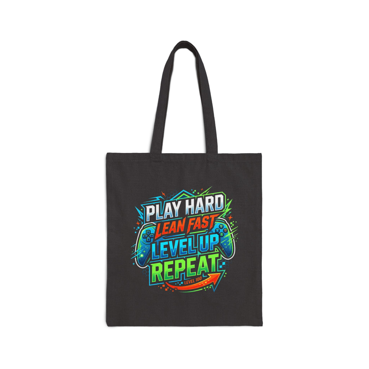 Tote Bag — "Eat Hard, Lean Fast, Level Up, Repeat" Gamer Canvas Tote