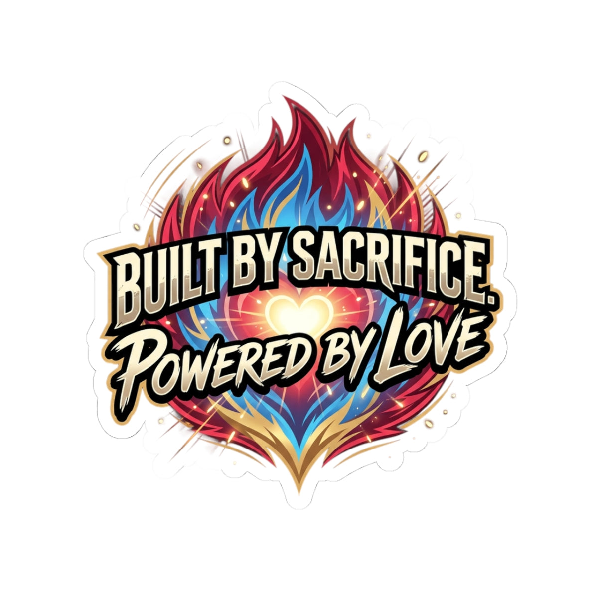 Kiss-Cut Stickers — "Built by Sacrifice, Powered by Love" Flame Heart Decal