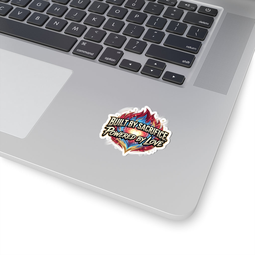 Kiss-Cut Stickers — "Built by Sacrifice, Powered by Love" Flame Heart Decal