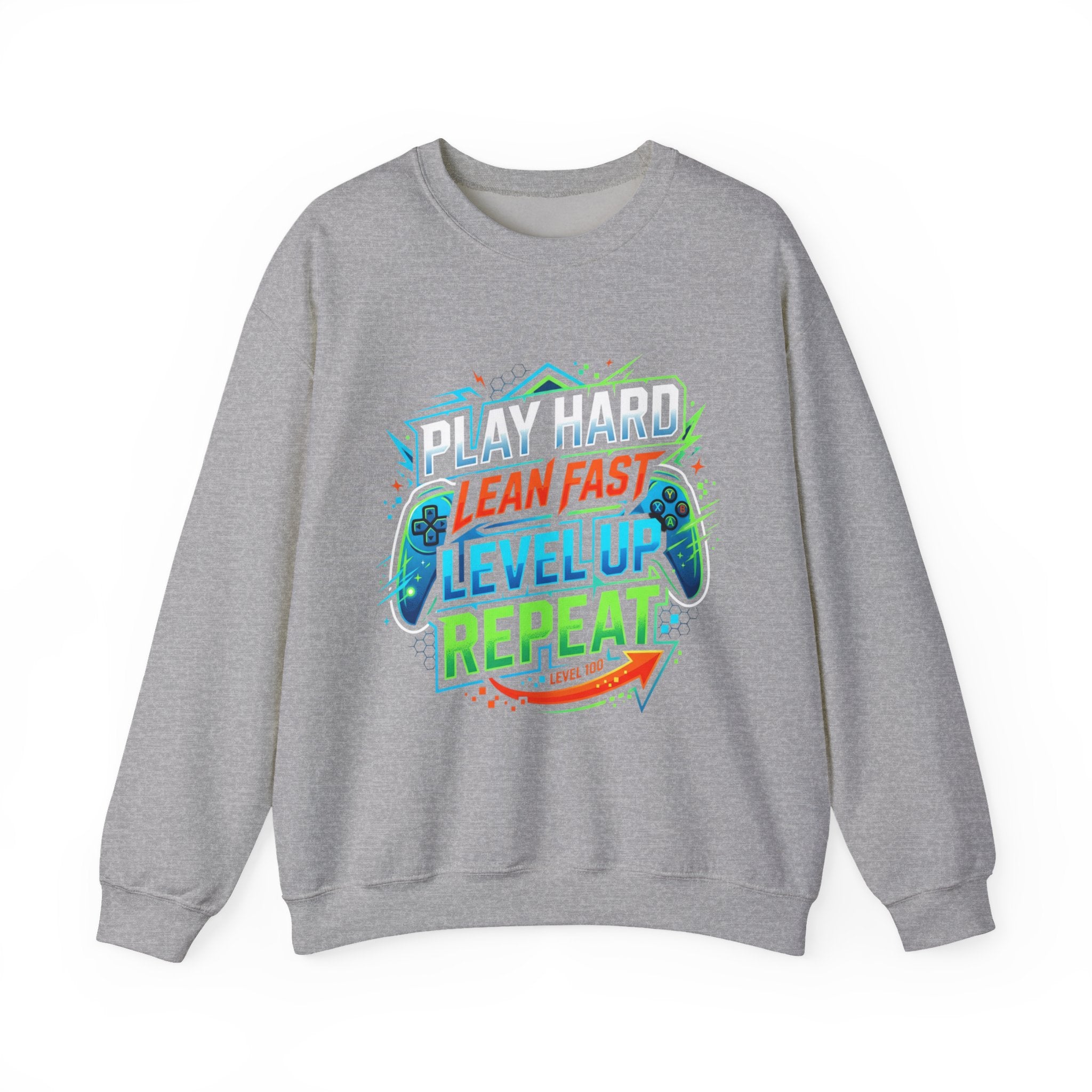 Crewneck Sweatshirt - Play Hard Lean Fast Level Up Repeat Gamer Graphic
