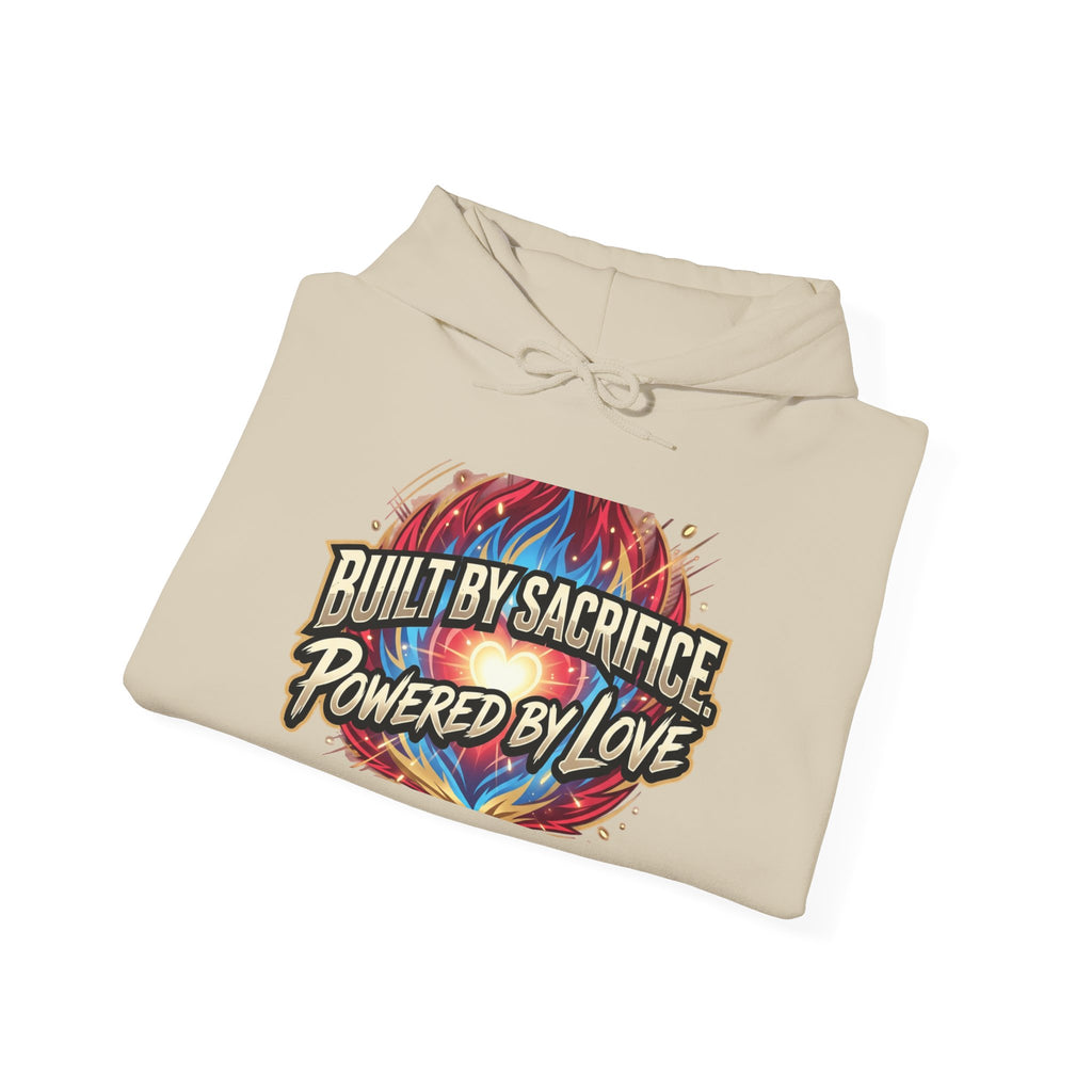 Hoodie — "Built by Sacrifice, Powered by Love" Colorful Inspirational Pullover
