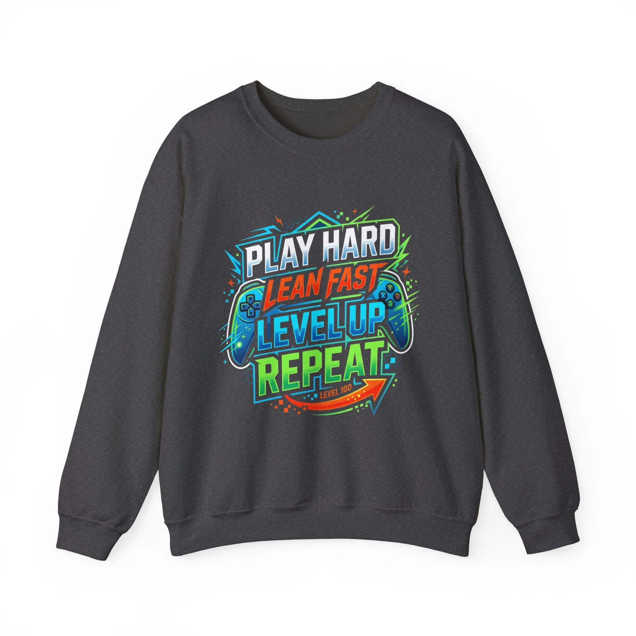 Crewneck Sweatshirt — "Lean Fast Level Up Repeat" Gamer Motivation Design